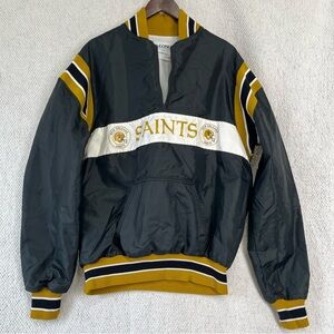 Vintage New Orleans Saints NFL Satin Jacket Mens L Long USA Delong Quarter Zip